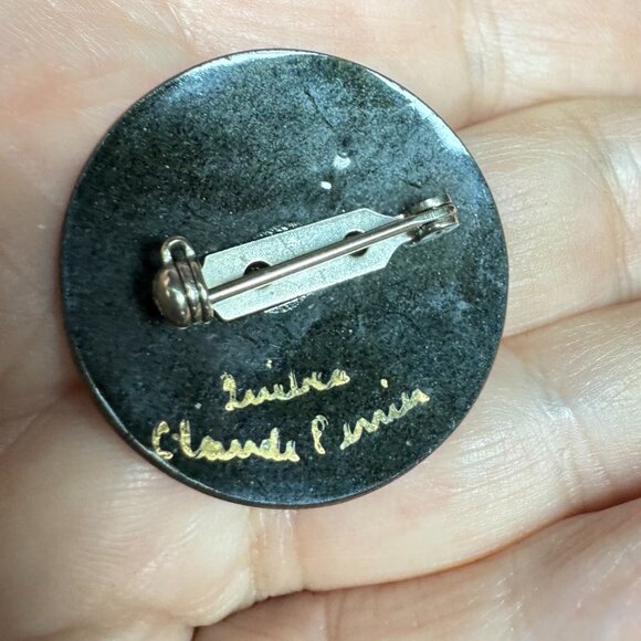 Vintage Copper Enamel Art Brooch of a Sailing Ship Signed Claude Perrier *read* - Picture 4 of 6